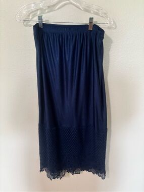 Nuggles Navy Lace-Trim Midi Skirt with Elastic Waist